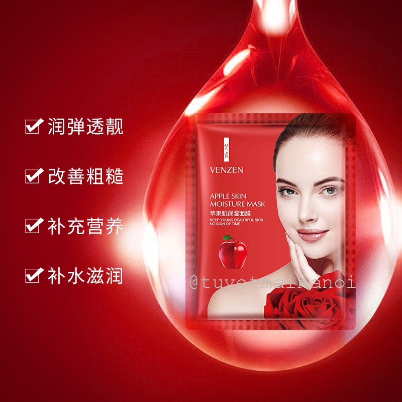 Combo 10 Mặt nạ Táo đỏ dưỡng sáng mịn da tăng độ đàn hồi VENZEN Apple Skin Moisture Mask