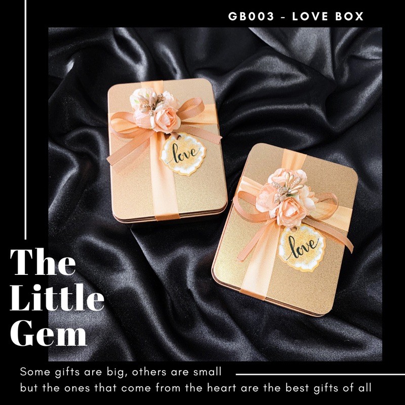 Hộp thiếc đính hoa đựng quà Love Box tặng 8/3, 14/2 Valentine, 20/10, 20/11, Noel, sinh nhật