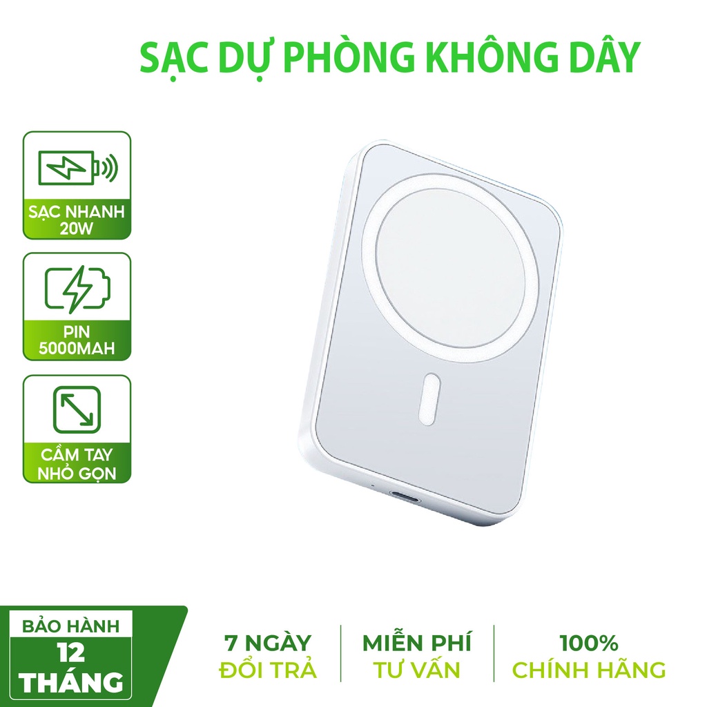 Sạc Dự Phòng Không Dây Từ Tính Sạc Nhanh Pin 5000mah Mini Nhỏ Gọn Cao Cấp Dùng Cho iPhone 8/X/11/12/13 An Toàn,Tiện Dụng