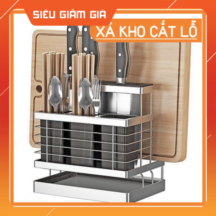 Kệ đựng đũa muỗng dao thớt 3 trong 1 HOBBY KDMT Inox 304 khay nhựa cao cấp