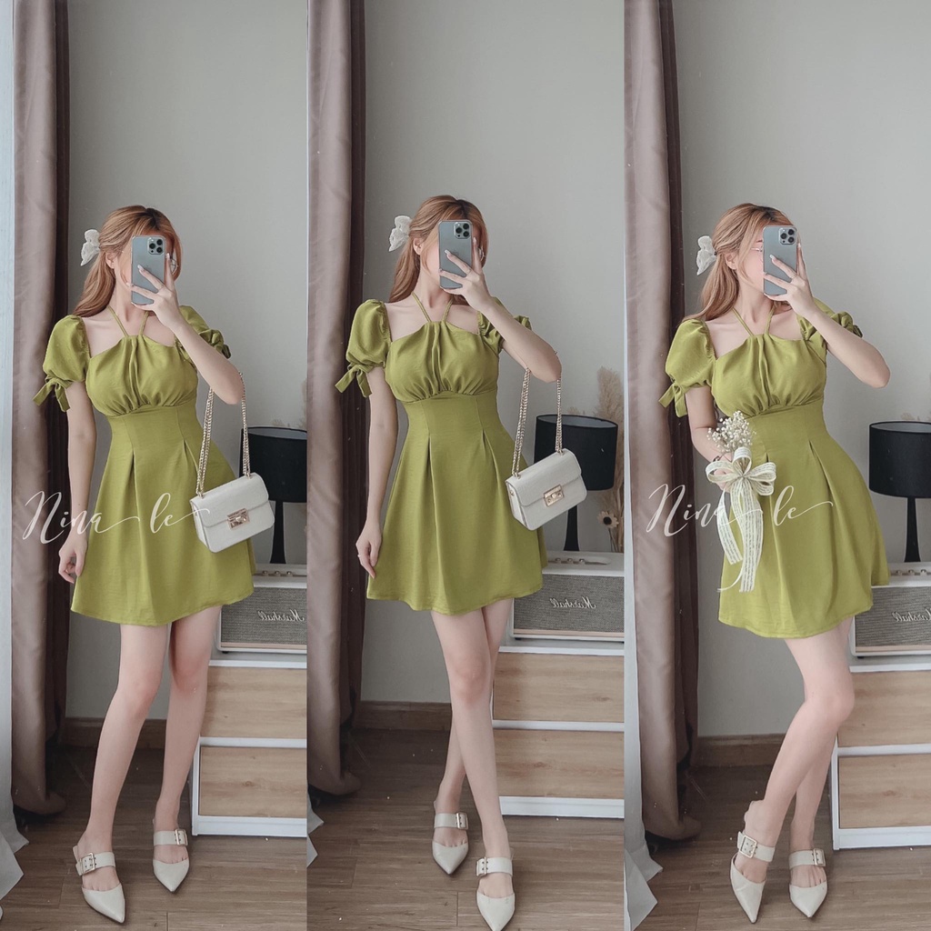 (Hàng Có Sẵn)_Green Dress_Đầm Nữ Thắt Yếm Váy Nữ Thắt Nơ Tay Hai Lớp Hang Quảng Châu Cực Đẹp (Ảnh thật ở cuối) | WebRaoVat - webraovat.net.vn