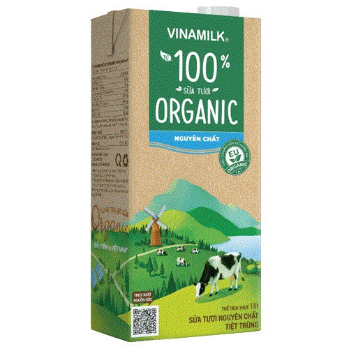 SỮA TƯƠI TIỆT TRÙNG VINAMILK 100% ORGANIC KHÔNG ĐƯỜNG - HỘP GIẤY 1L(mẫu mới)