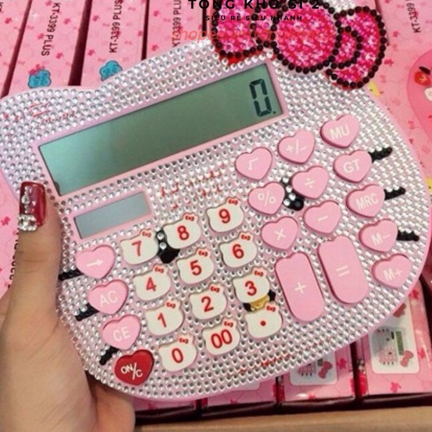 Máy tính hello kitty 12 số đính đá cho bé