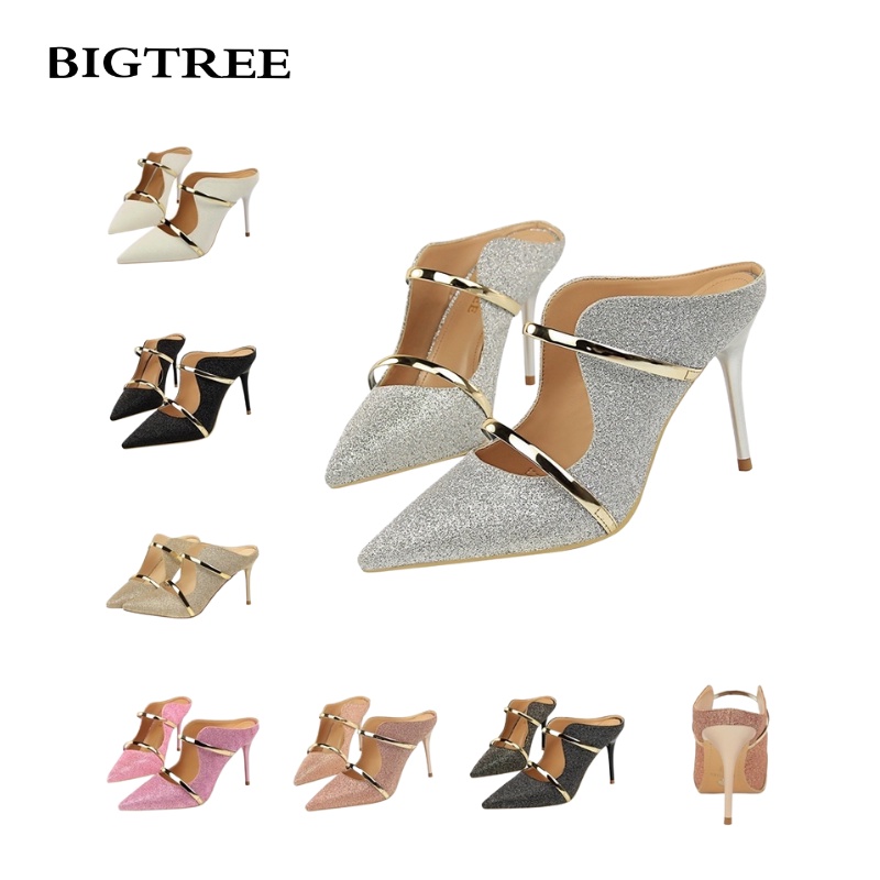 BIGTREE Chính Hãng Dép Cao Gót 9cm Đính Kim Sa Mall-1788-1