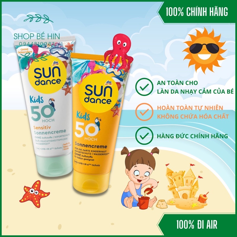 (Bill Đức) Kem chống nắng cho bé Sundance Kids SPF 50, an toàn với trẻ sơ sinh