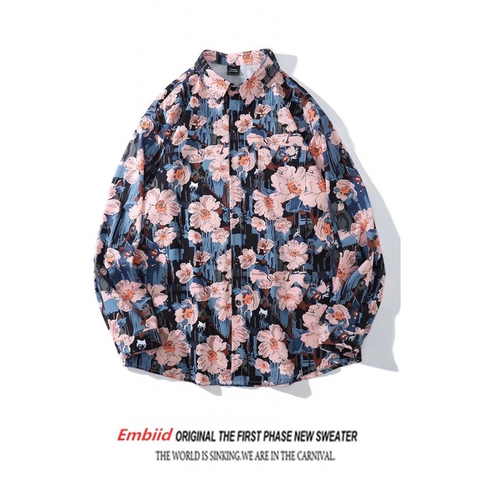 Áo Sơ Mi Tay Dài Dáng Rộng In Họa Tiết Hoa Phong Cách Hồng Kông Thời Trang Cho Nam 2022