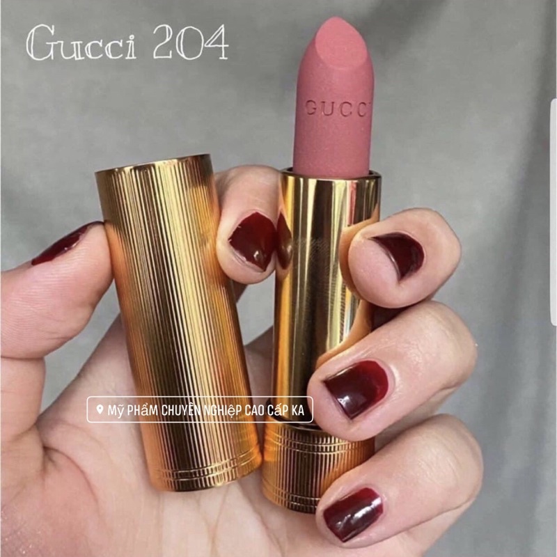 Son thỏi Gucci Matte 204 Peggy Taupe cánh hồng khô