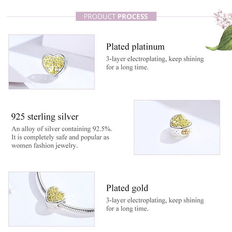 Hạt Charm Bamoer Bạc 925 Hình Trái Tim Xinh Xắn Dùng Làm Trang Sức Thủ Công