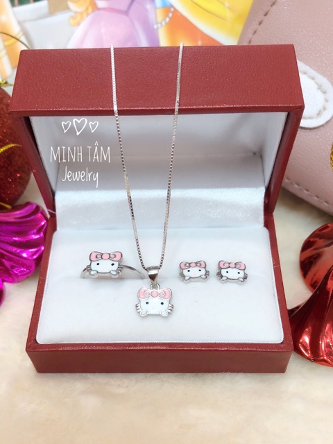 Bộ trang sức Mèo Kitty bạc S925 cao cấp cho bé