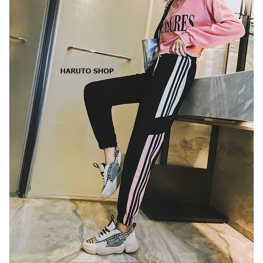 Quần unisex quần jogger nữ nam quần nữ 3 sọc trắng đen | BigBuy360 - bigbuy360.vn