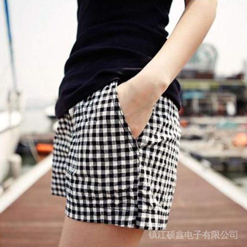 Quần Short Thể Thao Lưng Thun Ống Rộng Sọc Ca Rô Thời Trang Nữ Plus Size