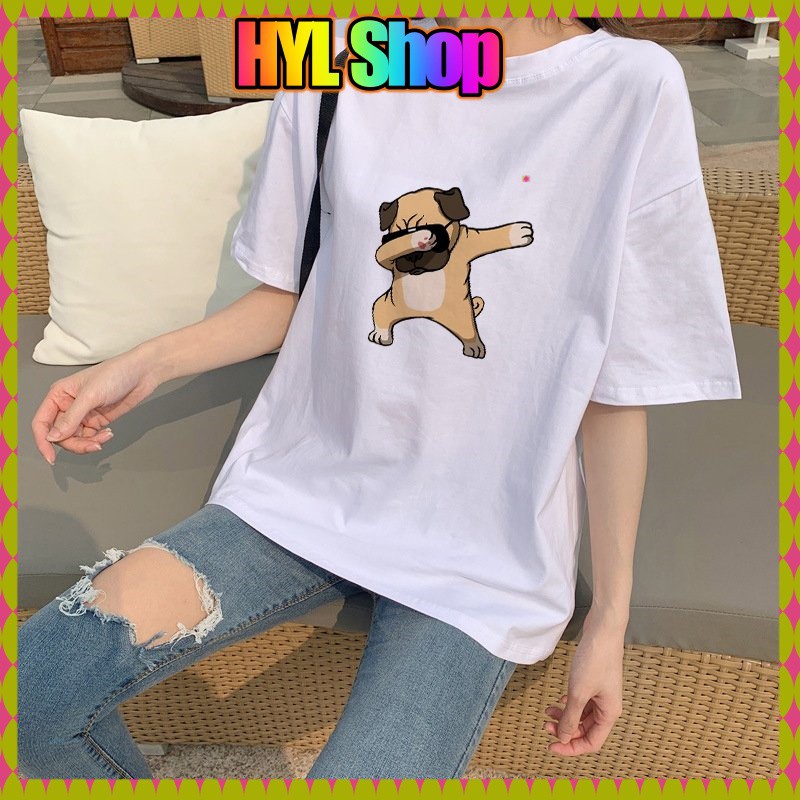 Áo Thun Tay Lỡ In Hình Chó Pug Chất Liệu Cotton Thấm Hút Co Giãn Tốt-HYL Shop Áo Unisex HCM