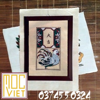Tranh đông hồ Gà đại cát - tranh cỡ 27x37cm