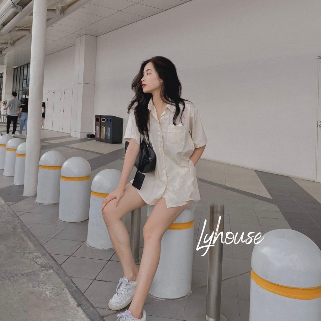 Áo sơ mi nữ form rộng xẻ tà vạt cúc Kiểu Màu Trắng be xanh đẹp ngắn tay ulzzang vintage hàn quốc cao cấp