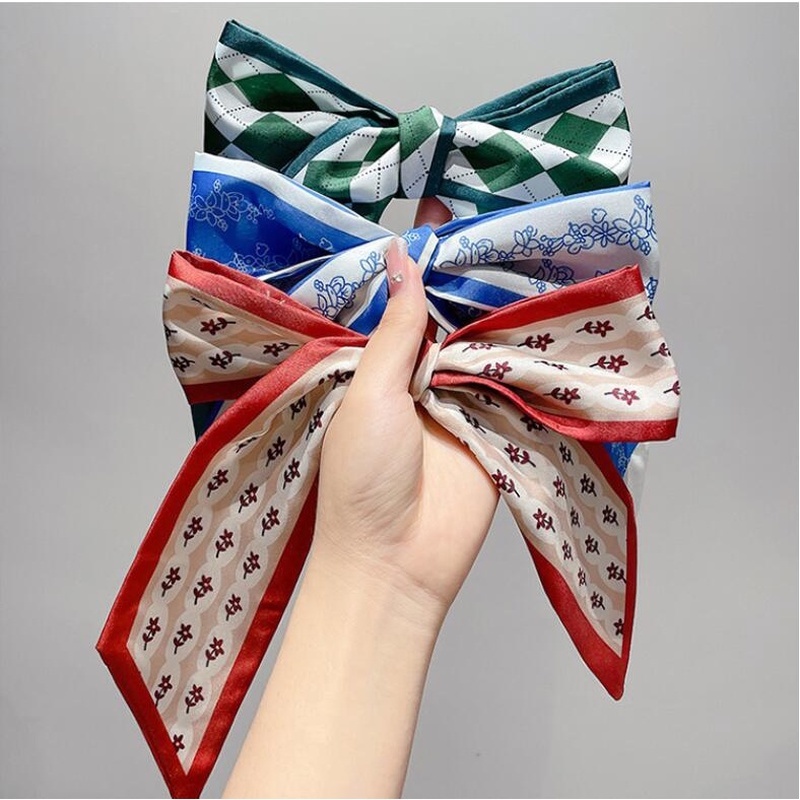 Dây Cột Tóc Ruy Băng Dài Bằng Lụa Màu Xanh Lá Thời Trang Mùa Hè Cho Nữ