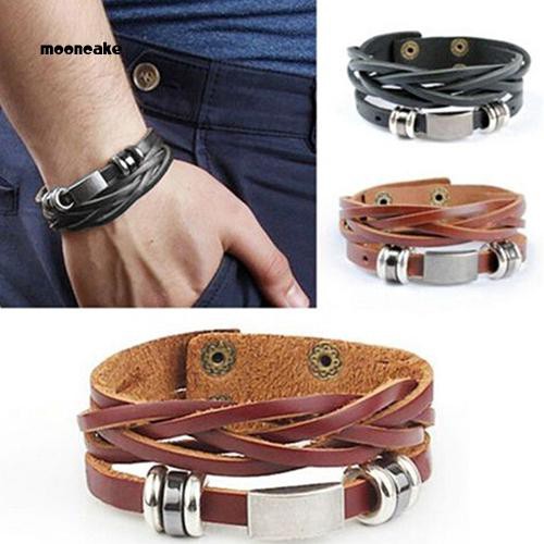 Vòng tay giả da nhiều lớp kiểu dáng vintage thời trang cho nam