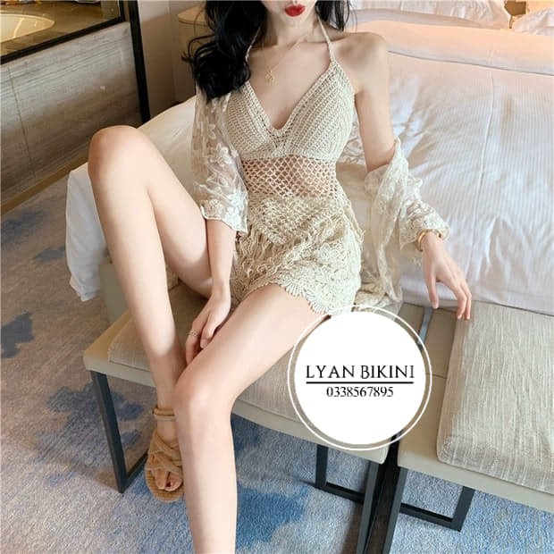 [Mã 44FASHIONSALE346 giảm 10K đơn 50K] Bikini đồ bơi nữ 2 mảnh áo choàng len móc kín đáo cao cấp đi biển LYAN BIKINI B04