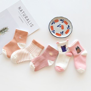 Tất thú hình mèo 1set =5 đôi hồng trắng cho bé ,tất cao cổ cho bé ,tất cho bé từ 1-12 tuổi