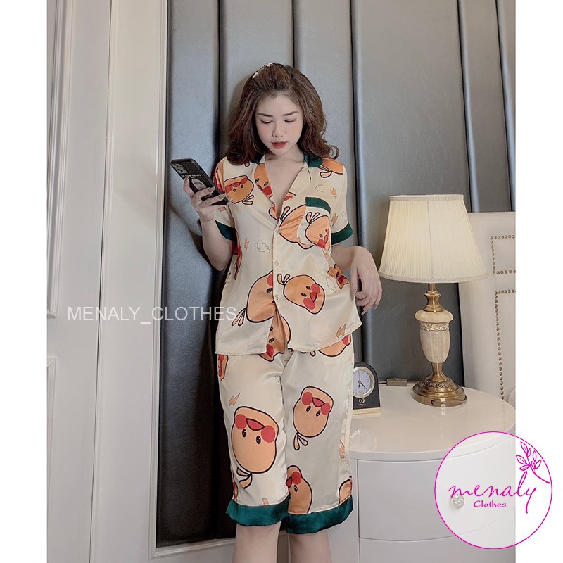 Đồ bộ nữ Pijama quần lửng mùa hè cho nữ, mẫu đồ ngủ lụa cao cấp lụa thoáng mát, 40-65kg mặc ở nhà, đi dạo đều được-SCL02