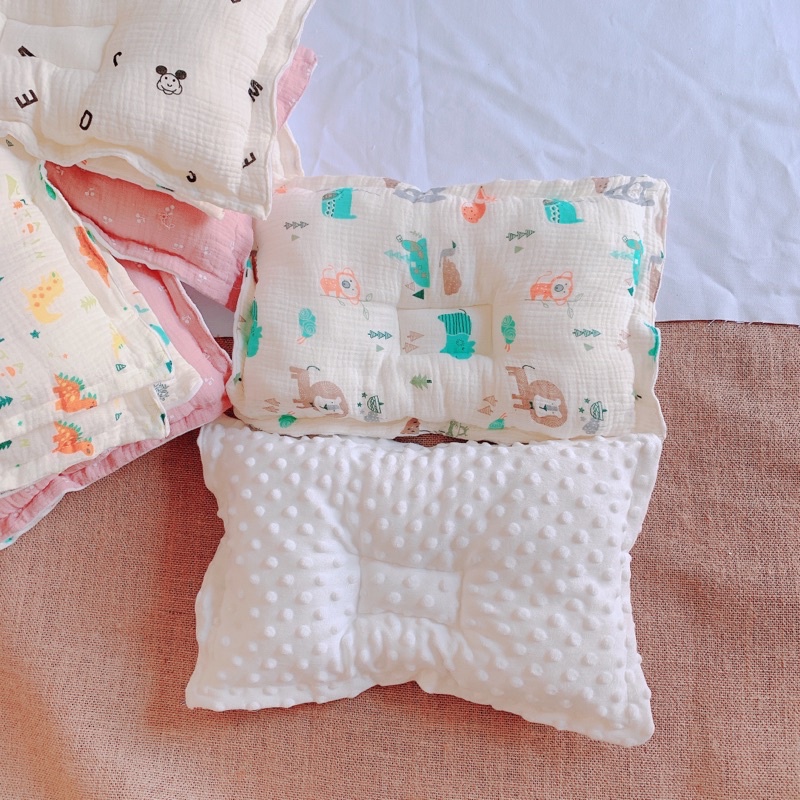 Gối lõm sơ sinh 2 mặt cao cấp Miseo.vn vải Xô Muslin chống méo đầu, bẹt đầu an toàn cho bé sơ sinh đến 2 tuổi