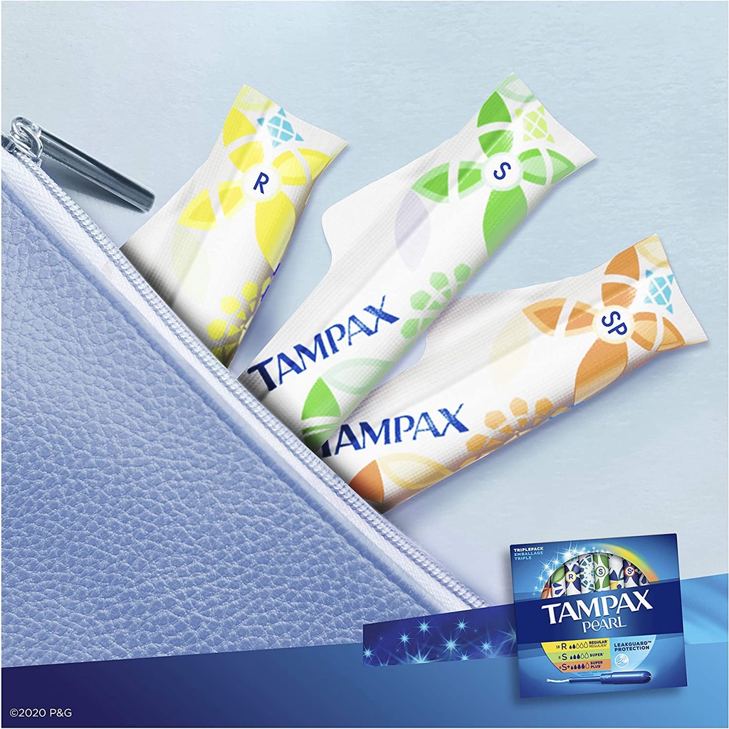 Băng vệ sinh Tampons siêu thấm Tampax Pearl Regular, Super, Super Plus - Hàng Mỹ hộp 34 miếng