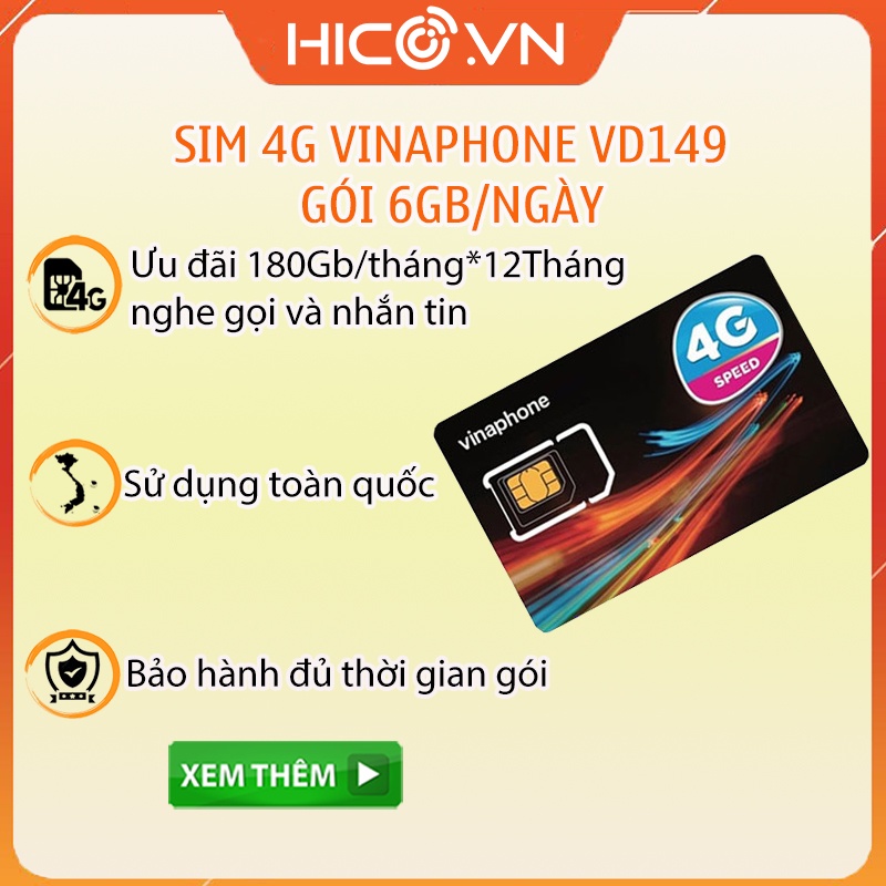 SIM 4G VINAPHONE VD149 VD89 THAGA60 THAGA90 D89Y F-HAPPY, Sim 4G trọn gói 1 năm Miễn Phí Data, Miễn Phí Nghe Gọi