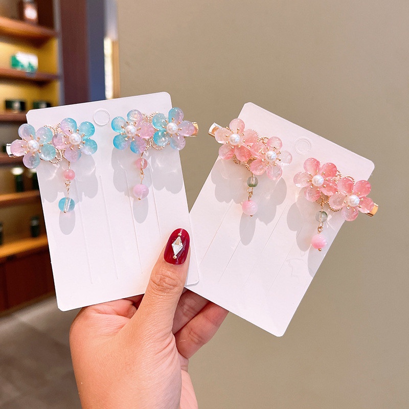 Set 1 Cặp Kẹp Tóc Hình Bươm Bướm/Hoa Nhiều Màu Sắc Phối Tua Rua Dễ Thương Cho Bé Gái