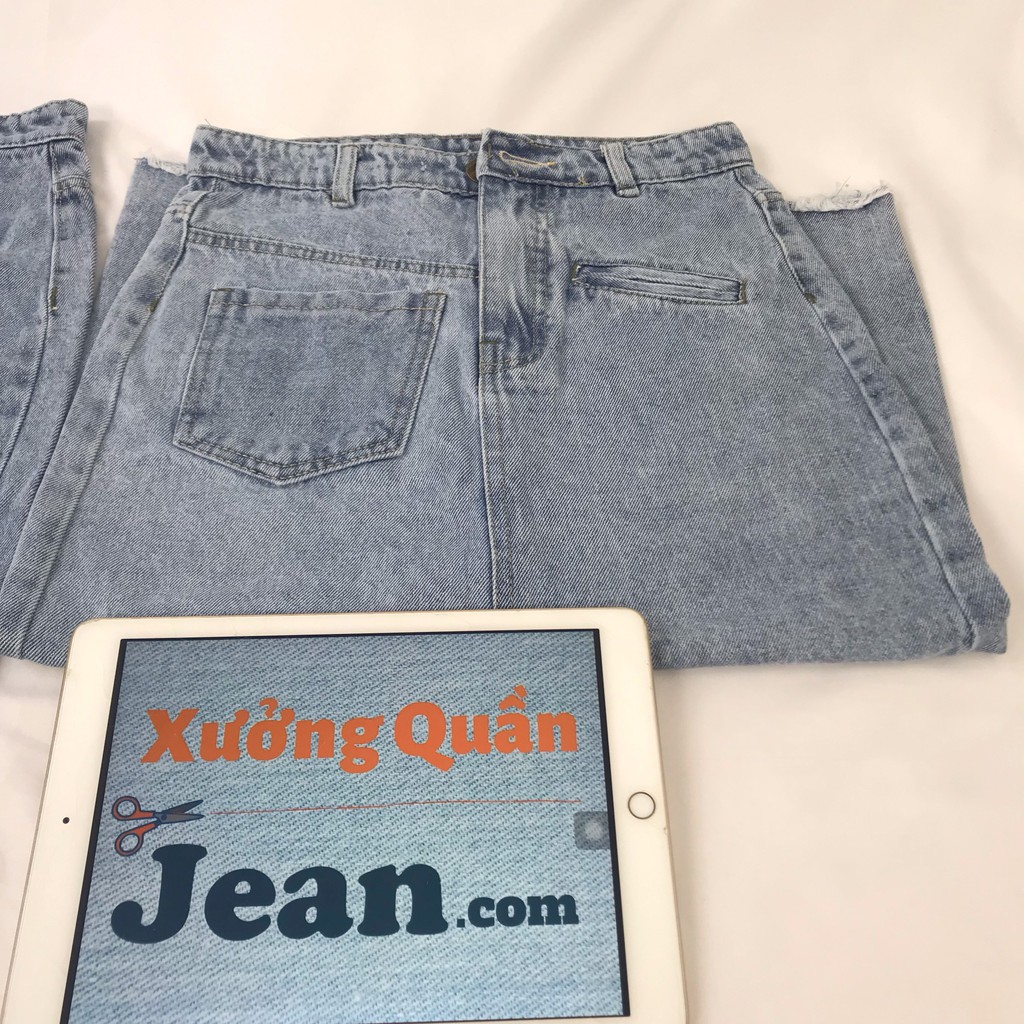 Chân Váy Jean Dài Xẻ Tà Phối TÚI LỆCH Chất Bò Màu Xanh Nhạt 527 | BigBuy360 - bigbuy360.vn