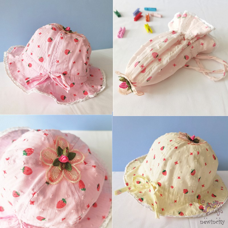 Mũ Tai Bèo In Hình Quả Dâu Dễ Thương Dành Cho Bé Gái