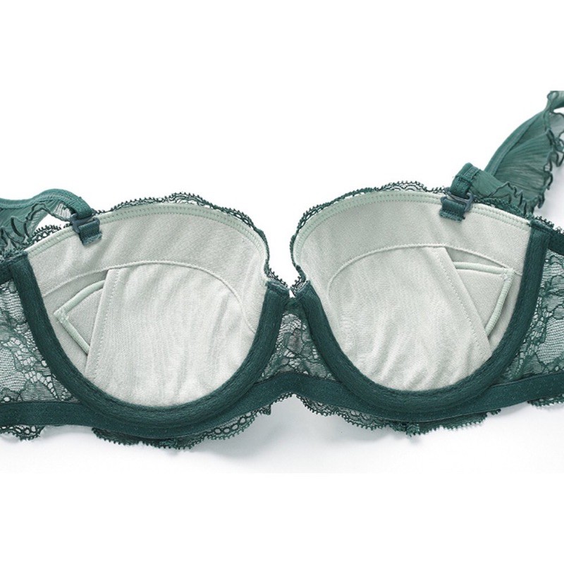 Bộ đồ lót cotton phối ren có gọng đệm dày dây áo ren bèo kiểu Pháp mềm mại - THAOCHERRY BL16