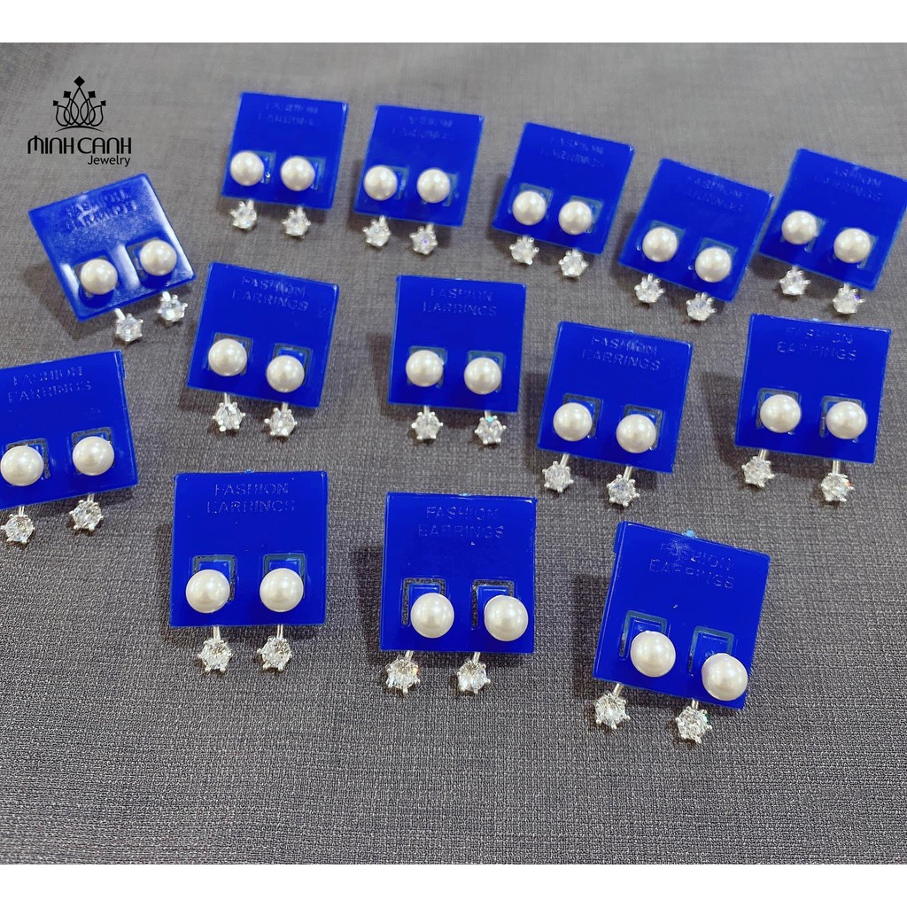 Khuyên Tai Bạc Nữ Trai Nhân Tạo Treo Đá Phong Cách Hàn Quốc - Minh Canh Jewelry
