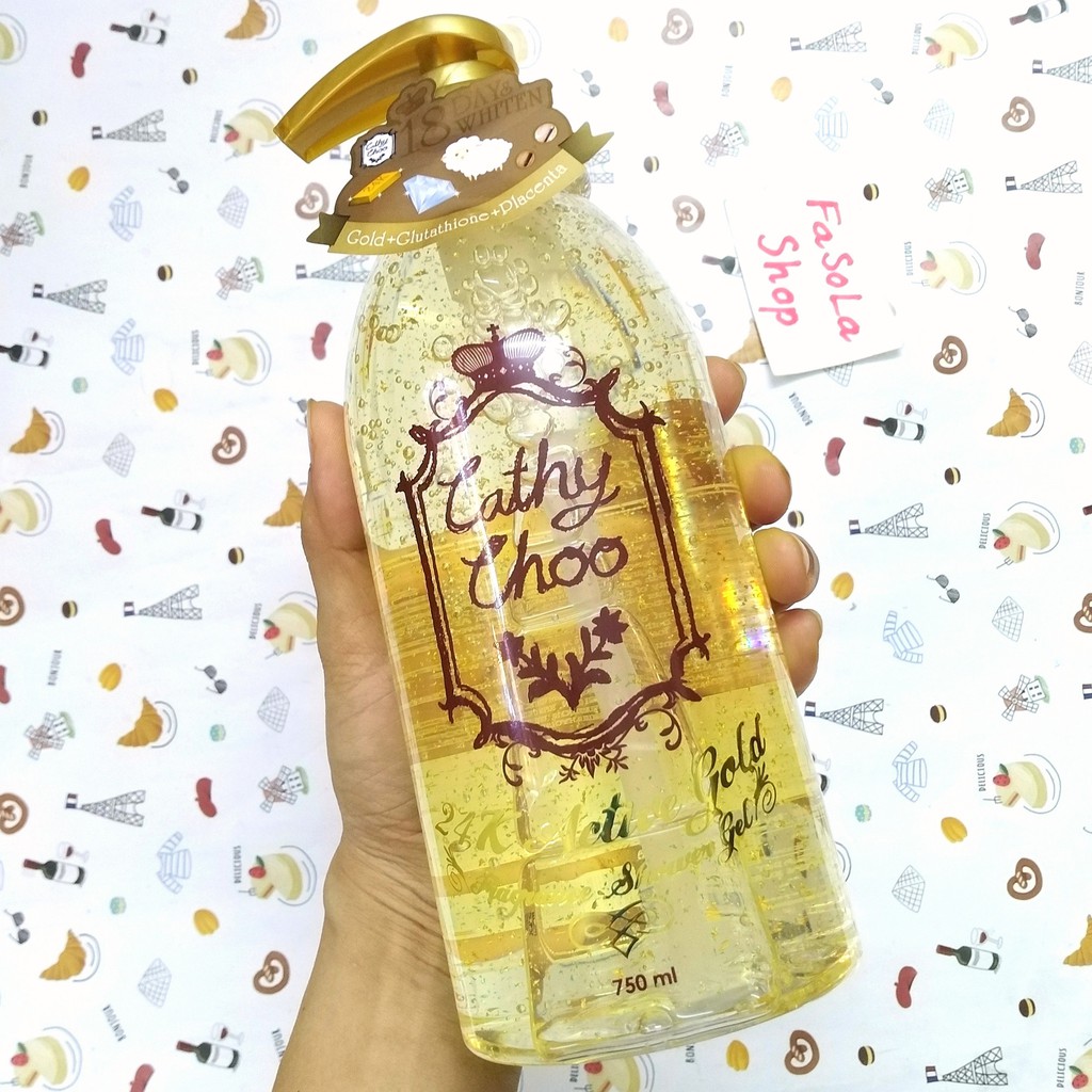 Gel/Sữa tắm CATHY CHOO 750ml  Thái Lan vảy vàng 24k active gold dưỡng trắng da toàn thân từ vẩy vàng nguyên chất