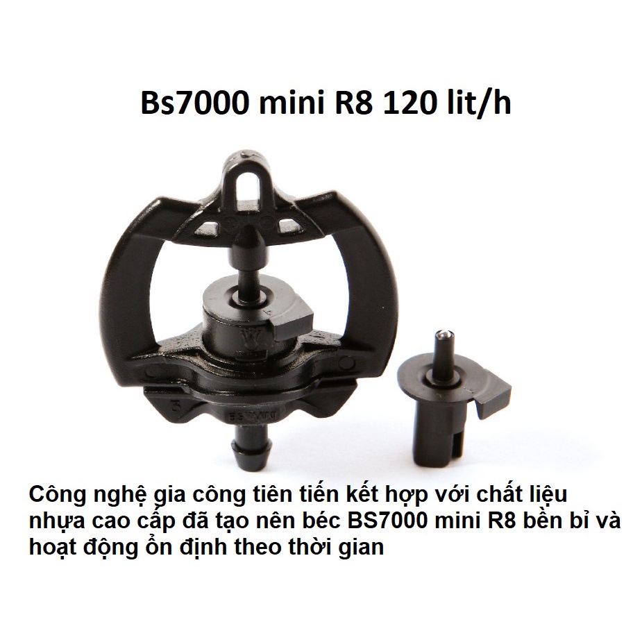 Bộ 10 Béc BS7000 Mini R8 - Béc tưới phủ, phun mưa  - BH 5 năm về chất lượng và bán kính tưới