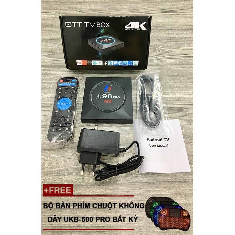 Tivi box I98 pro Android 6.0 Amlogic S905X Ram2G-16GB tặng bàn phím led nền