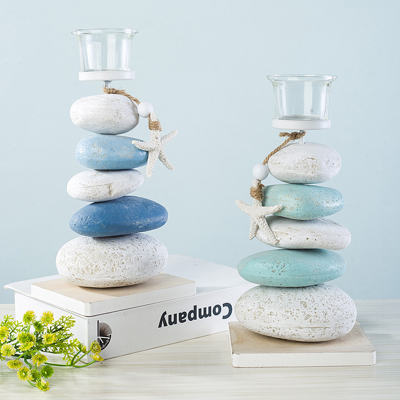 Mô hình giá đỡ nến hình đá cuội - Decor đồ trang trí theo phong cách biển Địa Trung Hải