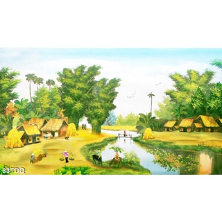 TRANH DÁN TƯỜNG 3D TRANH ĐỒNG QUÊ RUỘNG LÚA VÀNG