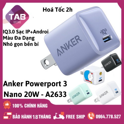 Củ Sạc Anker PowerPort 3 Nano 20W PD/IQ3 Đa Màu Sắc - A2633 (Bảo Hành 18T)