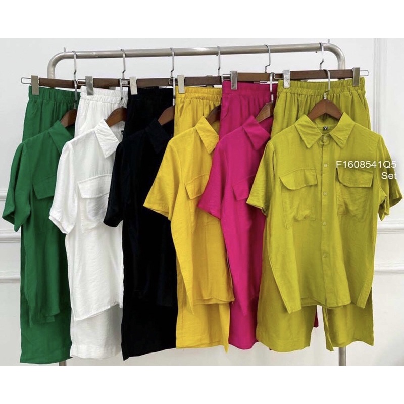 Set đũi áo cổ bẻ hai túi kèm quần dài TT1608