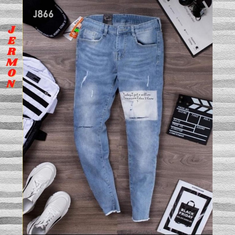 Quần Jean Nam Chất Bò Hàng VNXK AD866 In Chữ Xanh Rách Phong Cách 2020 (44-70KG) | BigBuy360 - bigbuy360.vn