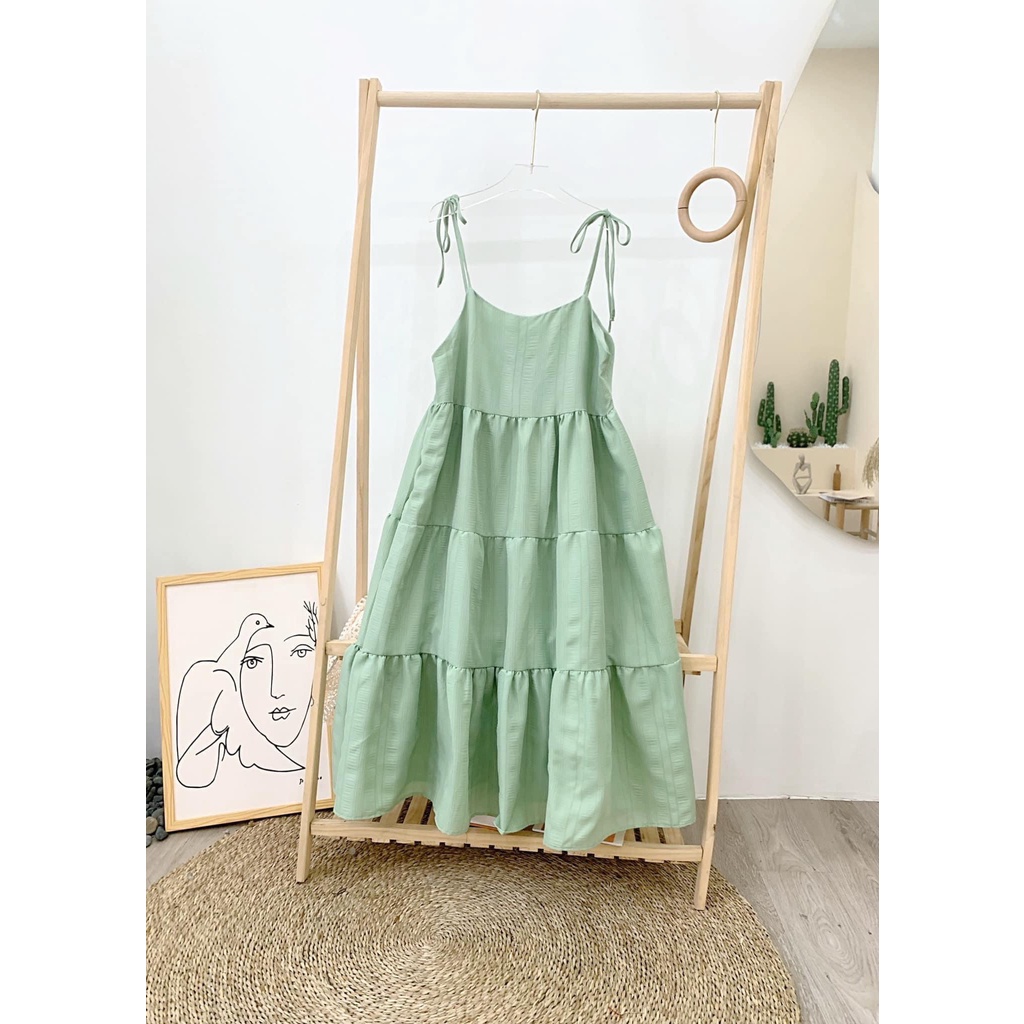 Váy hai dây đầm babydoll dáng dài xanh be hồng có dây điều chỉnh 2 lớp dày dặn không lộ KOZODA D63