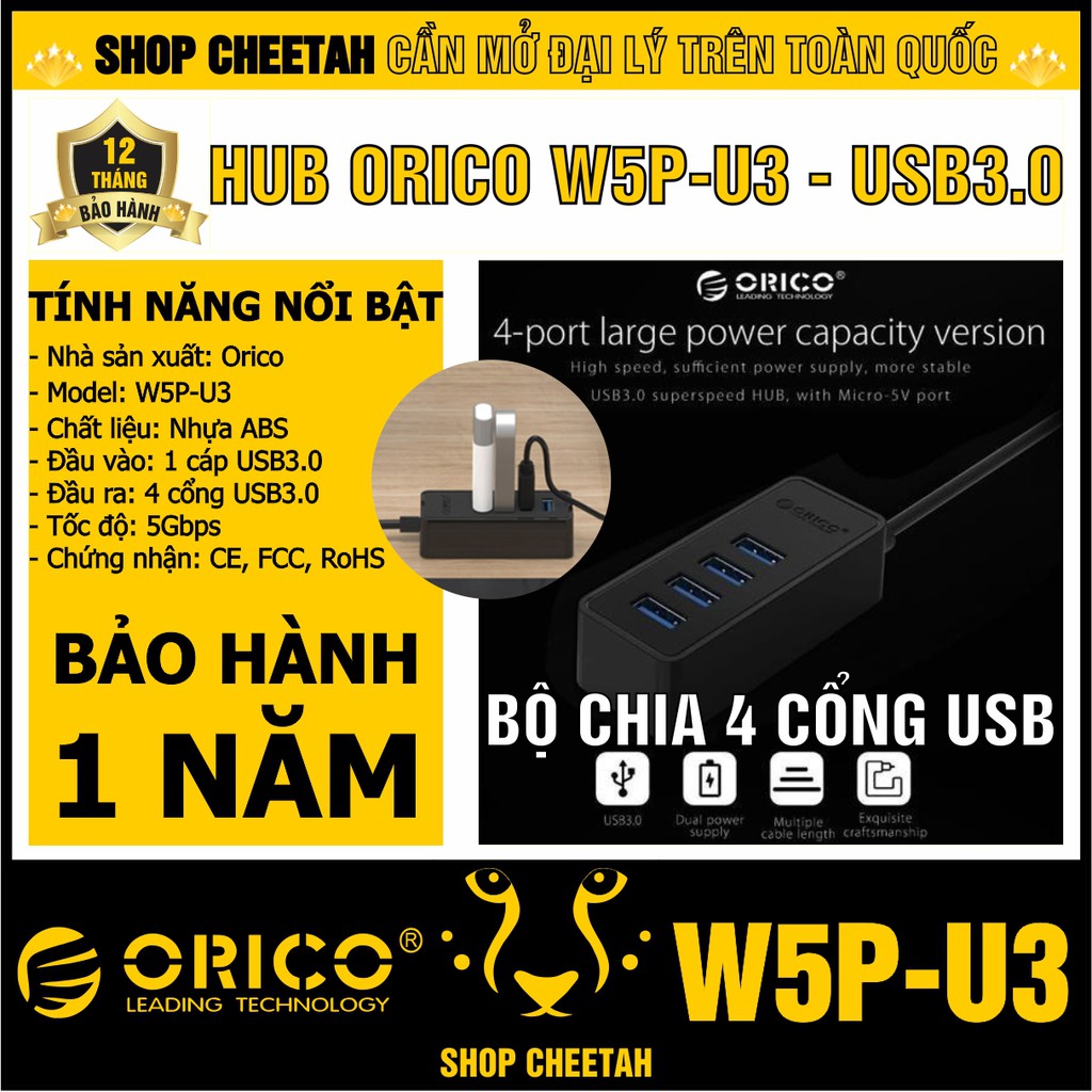 Bộ chia 4 cổng USB 3.0 – Hub Orico W5P-U3 – Chính Hãng – Bảo hành 12 tháng – USB3.0 Four – Port Hub