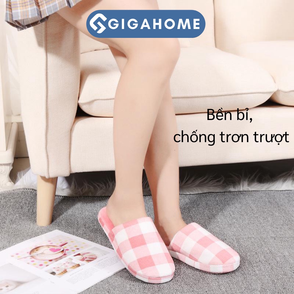 Dép Bông Bít Mũi Nam Nữ Đi Trong Nhà GIGAHOME Sọc Caro, Giữ Ấm Đôi Chân 8478