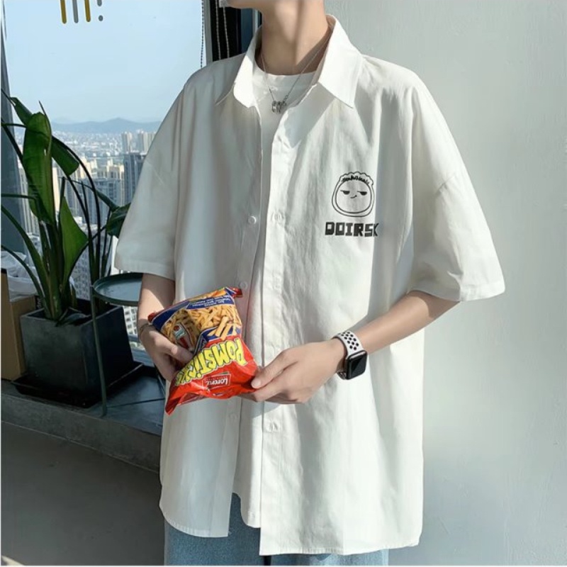 Áo Sơ Mi Tay Ngắn Dáng Rộng Cỡ Lớn Kiểu Hồng Kông Thời Trang Cho Nam