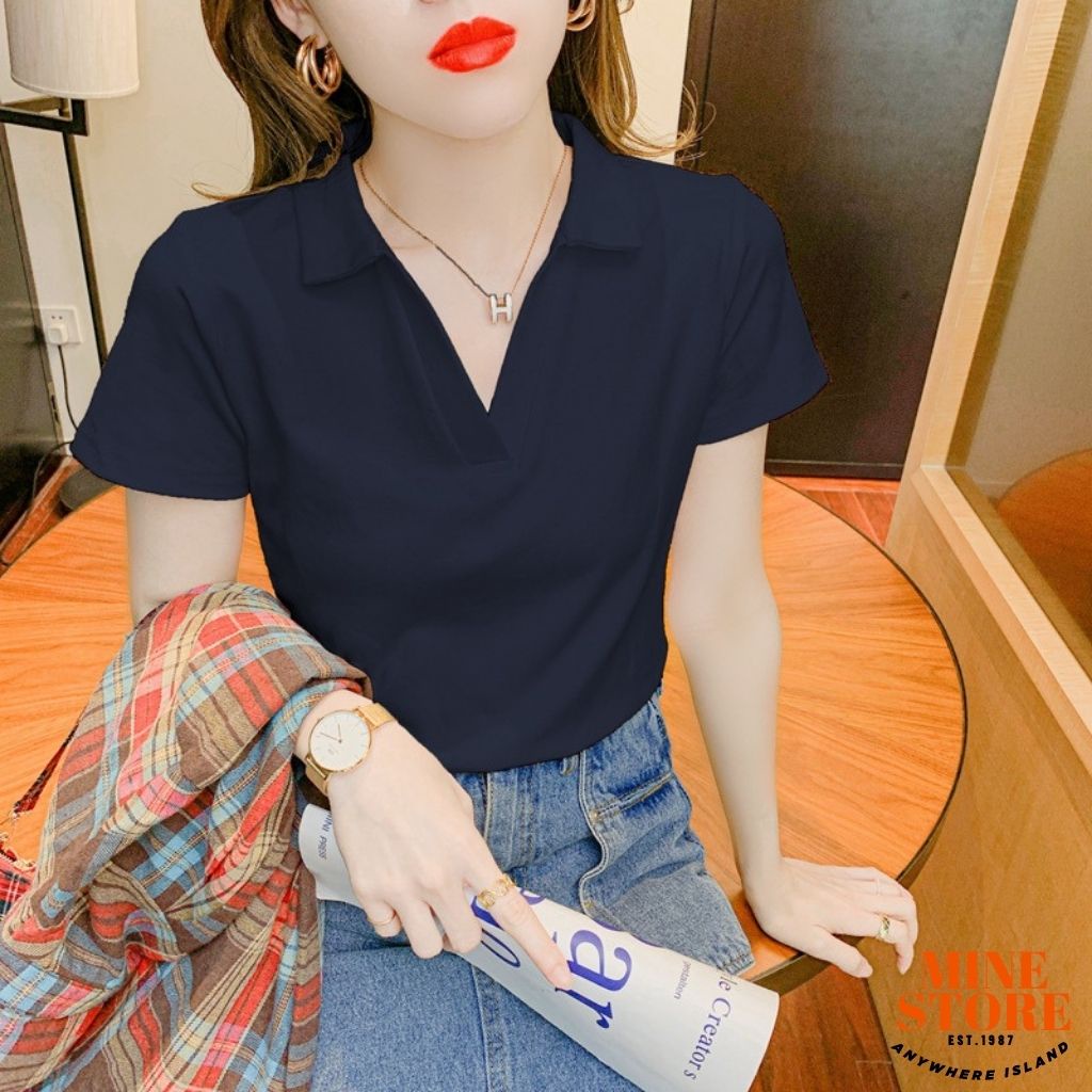 Áo croptop nữ cộc tay Mine_store áo cổ V cộc tay nữ chất vải cotton phong cách trẻ trung hàn quốc QH89