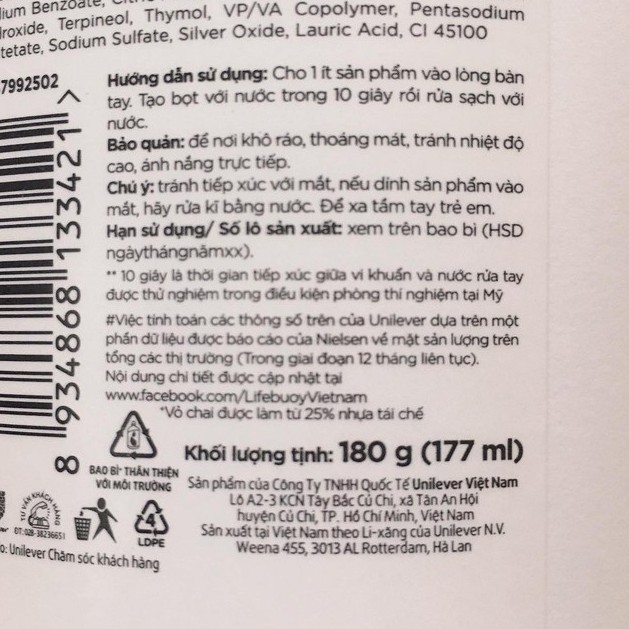 [[Chính hãng]]-Nước Rửa Tay LIFEBUOY Bảo Vệ Vượt Trội chai đỏ, Chăm Sóc Da xanh dương, Mới 180 g