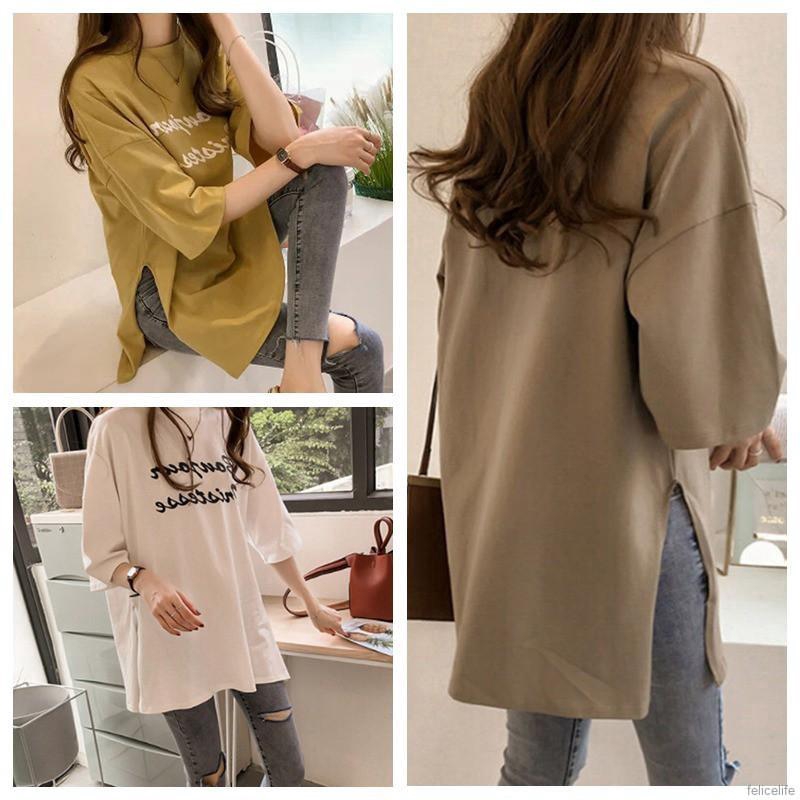 Áo Thun Tay Lỡ Dáng Rộng Cổ Tròn Hoạ Tiết Chữ Thoải Mái Thời Trang Cho Nữ