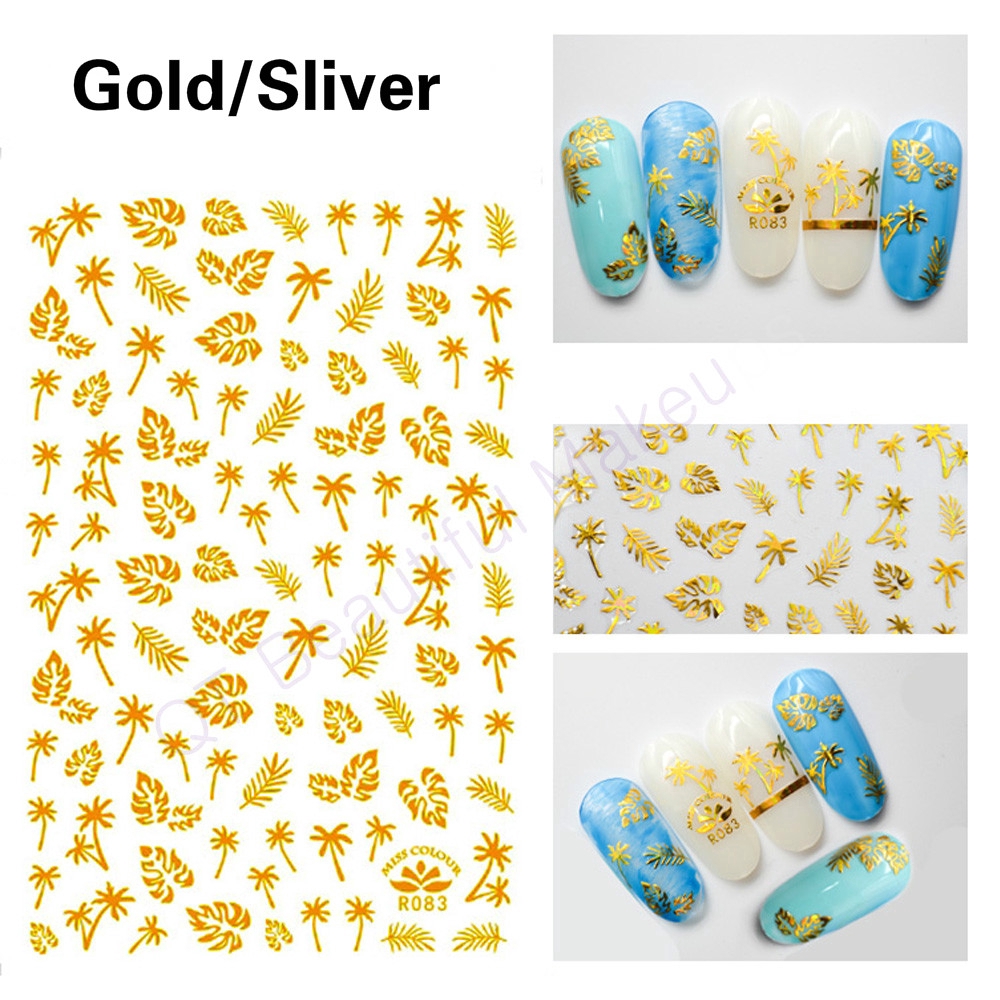 Miếng dán móng nghệ thuật kiểu dáng chiếc lá màu vàng / bạc