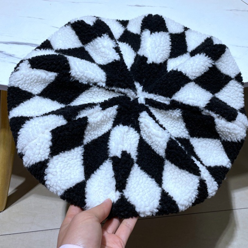Mũ Beret Len Cừu Họa Tiết Hình Thoi Vintage Hoang Dã Dành Cho Sinh Nhật
