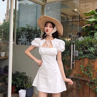 Váy nhún ngực buộc nơ cổ