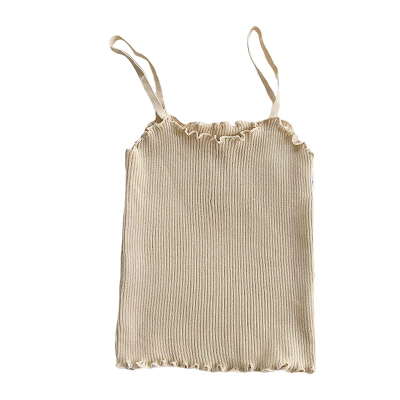 Brroa Áo Croptop Dệt Kim Hai Dây Màu Kẹo Trơn Cho Nữ